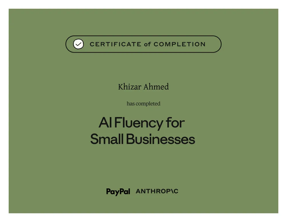 AI Fluency for Small Businesses certificate