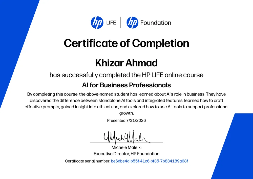 AI for Business Professionals certificate
