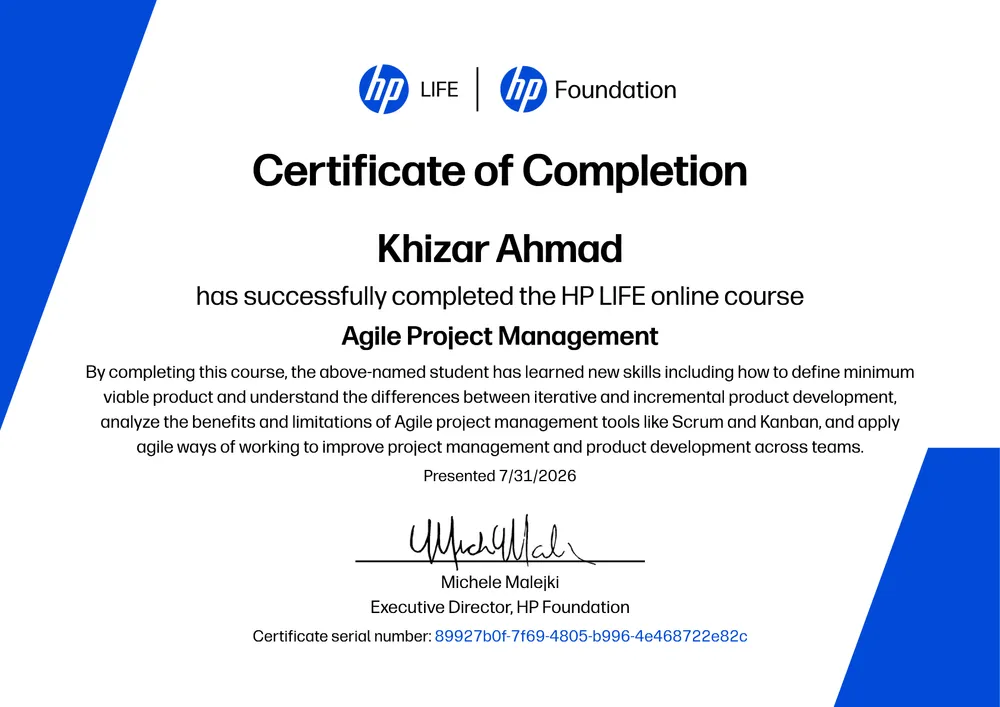 Agile Project Management certificate